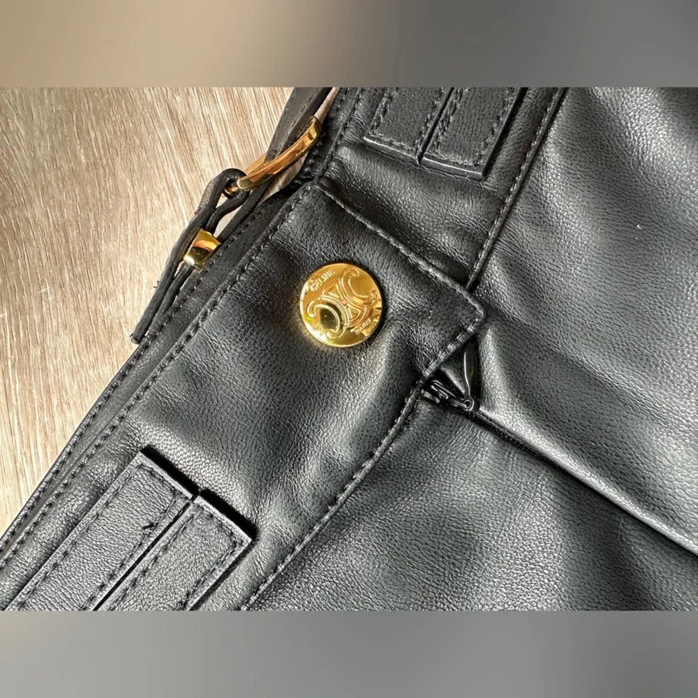 Celine Black Leather Skirt with Double Skinny Gold Belt Used XS-S - Picture 5 of 12